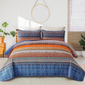 WONGS BEDDING Boho Quilt Set California King, Blue and Orange Bohemian Queen Summer Quilt Bedding Set, Lightweight Microfiber Bed Decor Bedspread for All Season 106"x96"(3 Pieces)