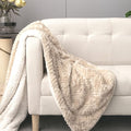 DaDa Bedding Champagne Ivory Faux Fur Throw Blanket - Dreamy Gold Geometric Embossed Sherpa Backside - Super Soft Warm Cozy Plush Fluffy - 63" x 90"