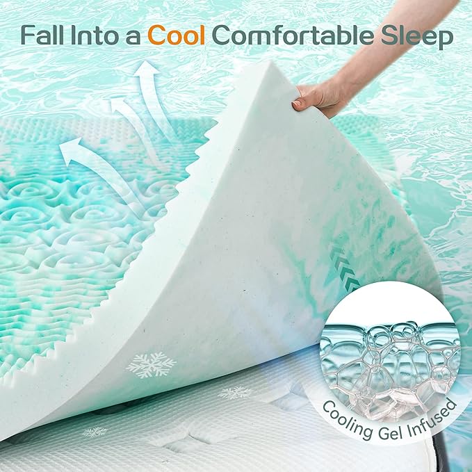 SINWEEK 2 Inch Mattress Topper 5-Zone Memory Foam Mattress Topper Pressure Relieve Soft Mattress Pad, CertiPUR-US Certified, Full Size, Green