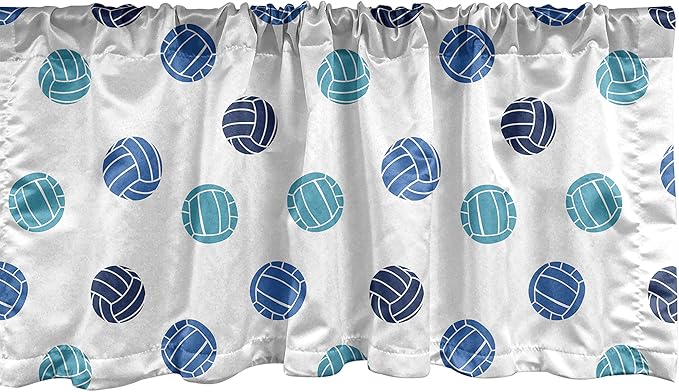 Lunarable Volleyball Window Valance, Sports Ball Theme Doodle Style Simplistic Composition Healthy Living, Curtain Valance for Kitchen Bedroom Decor with Rod Pocket, 54" X 12", Pale
