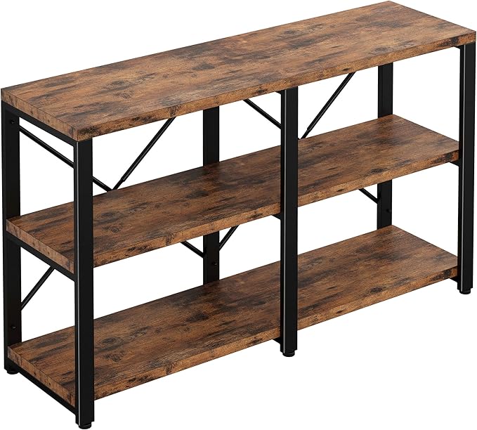 IRONCK Rustic Entryway Console Table, Long Hallway Table 47 in 3-Tier, TV Stand Entertainment Center Media Stand for Living Room, Industrial Style, Vintage Brown