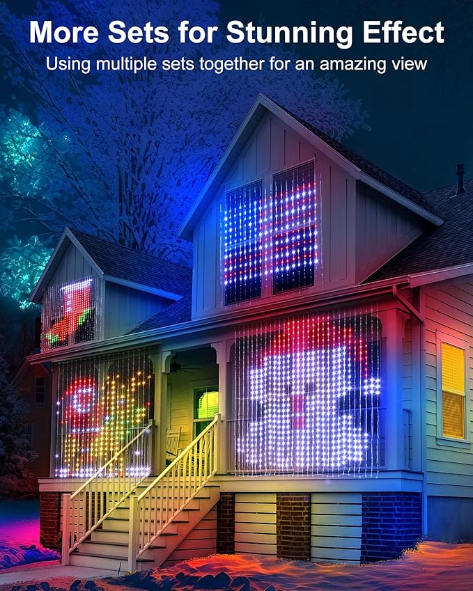 Brightown Smart Curtain String Lights App Controlled - 900 LED DIY Hanging Fairy Light Pattern and Text Programmable, Music Sync with Remote, Waterproof Smart Valentine's Party Lights Indoor Use