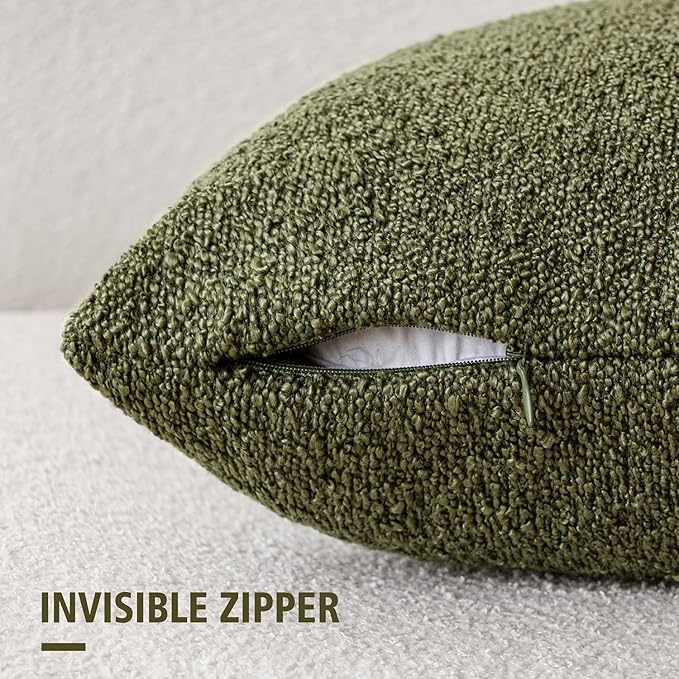 Foindtower Decorative Textured Boucle Throw Pillow Covers Accent Solid Pillow Cases Neutral Soft Cozy Couch Cushion Case for Chair Sofa Bedroom Living Room Home Decor 22x22 Inch,1PC,Moss Green