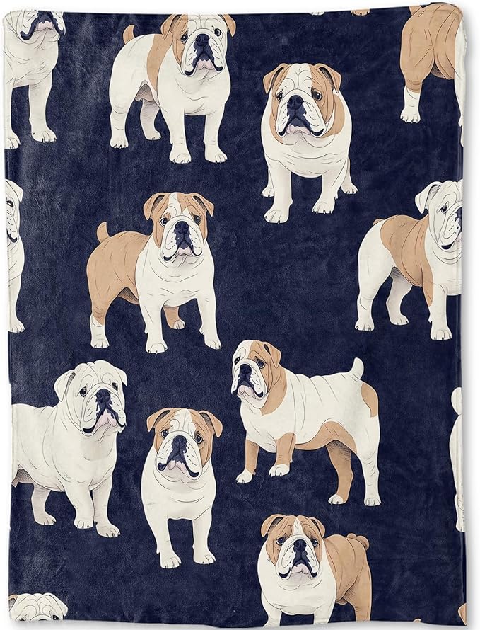 English Bulldog Blanket - Cute Fun Dog Dark Fleece Throw,Gifts for Kids Women, Soft & Warm,Lightweight, for Modern Rustic Decor, Pet Lovers, and Room Home Accents 40x50in