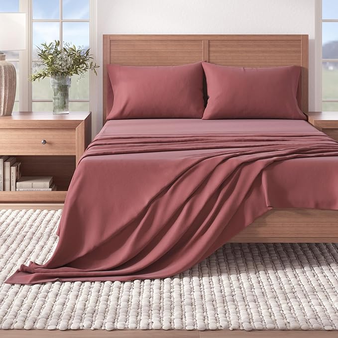 Great Bay Home Flannel Sheet Set California King Size - 100% Turkish Cotton, Double-Brushed, Winter Bed Sheets - Ultra-Soft, Cozy, 4-Piece Bedding Set (Pink Frost)