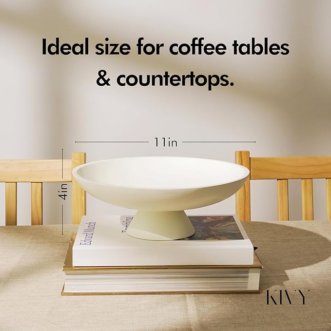 KIVY Concrete Fruit Bowl for Kitchen Counter - Large Decorative Bowl for Home Decor - Modern Fruit Basket for Entryway Table - Pedestal Bowl - Decorative Bowls for Home Decor - White Fruit Bowl Decor