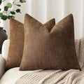 Foindtower Set of 2 Soft Textured Chenille Throw Decorative Pillow Covers Square Accent Solid Cushion Cover Cozy Neutral Farmhouse Pillow Case for Couch Sofa Bedroom Living Room 20x20 Inch,Dark Bronze