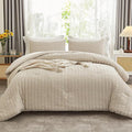 AveLom Beige Seersucker California King Comforter Set (104x96 inches), 3 Pieces-100% Soft Washed Microfiber Lightweight Comforter with 2 Pillowcases, All Season Down Alternative Bedding Set