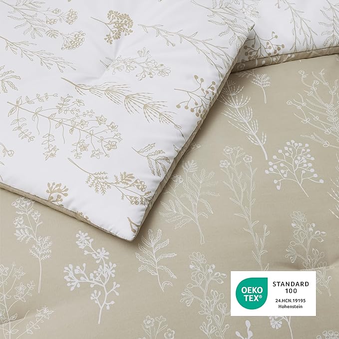 Bedsure King Comforter Set - Linen Bed Set, 3 Pieces Cute Floral Bedding, 1 Soft Reversible Botanical Flowers Comforter and 2 Pillow Shams