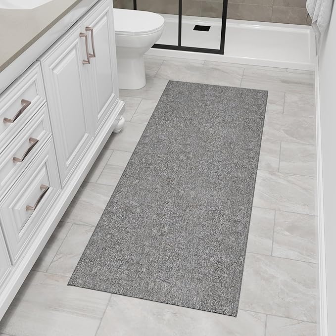 Ottomanson 2'7" x 6' Ultra-Thin Hallway Runner Rug - Durable Non-Slip Carpet for High-Traffic Areas - Fits Under Doors for Seamless Entry - Ideal for Kitchen, Entryway, Bedroom & Living Room, Gray