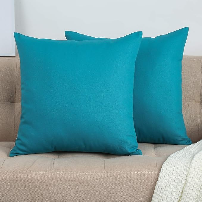 TangDepot Handmade Decorative Solid 100% Cotton Canvas Throw Pillow Covers/Pillow Shams, (20"x20", Blue Ashes)