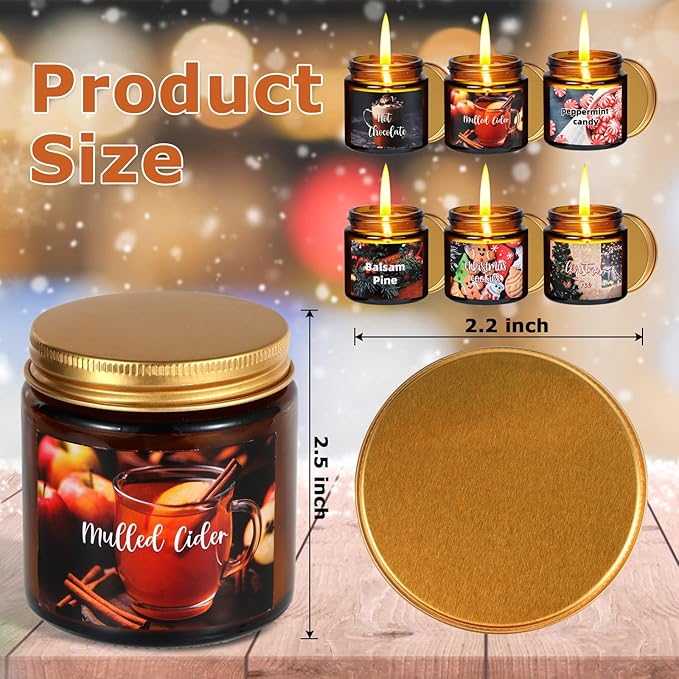 6 Pieces Christmas Scented Candle Christmas Candle Gift Set Christmas Tree,Cookies,Candy,Pine,Chocolate,Mulled Cider Candle for Christmas Decoration