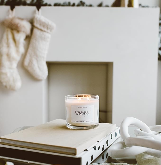 Calyan Wax Co. 3 Wick Candle, Oakmoss + Amber Scented Candle, 43 Hour Burn Time, 3 Wick Soy Candles, Non Toxic & Vegan Soy Wax, Glass Jar Scented Candles, 14.9oz