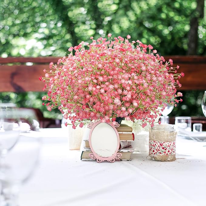 N&T NIETING Babys Breath Artificial Flowers Bulk, 24Pcs Fake Gypsophila Bouquet Flowers Real Touch Faux Babies Breath Arrangement for Wedding Floral Party Home Centerpieces Vase Decoration, Pink