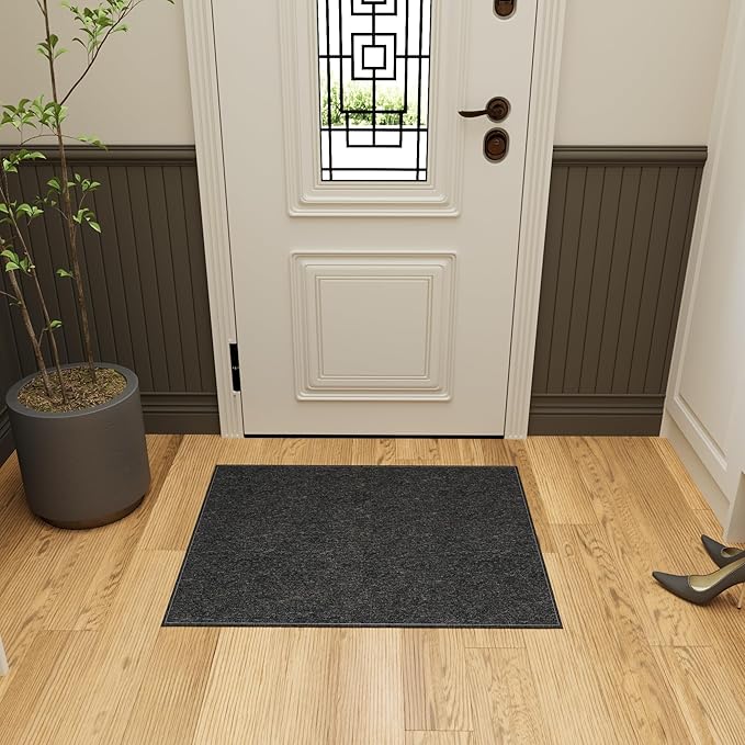 Ottomanson 2' x 2'7" Ultra-Thin Entryway Rug - Durable Non-Slip Mat for High-Traffic Areas - Fits Under Doors for Easy Entry - Ideal for Front Door, Hallway, Kitchen, Bathroom & Mudroom, Black