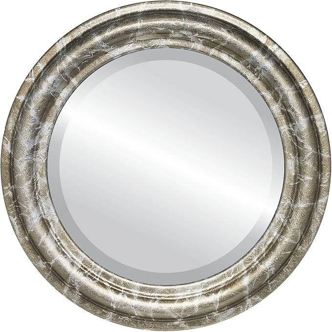 OVALCREST Round Beveled Wall Mirror for Home Decor - Philadelphia Style - Champagne Silver - 34x34 Outside Dimensions