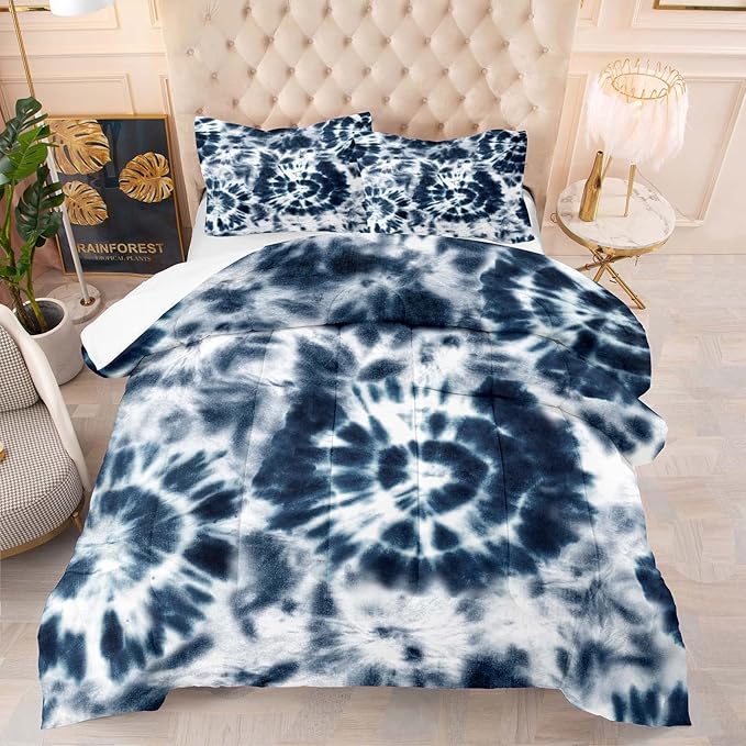 Tailor Shop Swirl Tie Dye Comforter Sets for Women Girls Bohemian Tie Dyed Pattern Bedding Set Bedding Decor Queen Size with 1 Comforter 2 Pillowcases