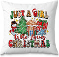 Just a Girl Who Loves Christmas Pillow Covers 18x18, Trendy Xmas Pillow Covers for Couch, Christmas Decorations for Living Room, Bedroom Home