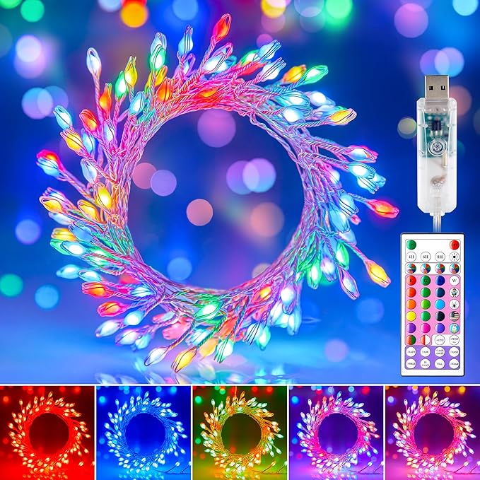 Brightown 10FT Fairy Lights Color Changing - 100 LED 22 Colors Firecracker Fairy Lights with Remote, Cluster String Lights Indoor with 12 Lighting Mode, Christmas Fairy Light for Bedroom Classroom