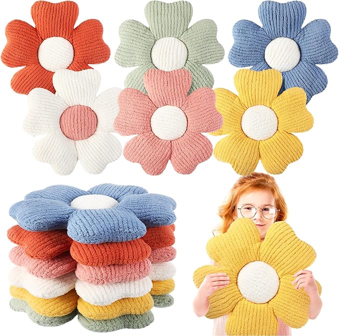 6 Pcs Flower Shaped Pillows Daisy Floor Throw Pillows 15 Inch Flower Seat Cushion for Reading Sofa Couch Bed Decor for Christmas Back to School Classroom(Vivid Color)