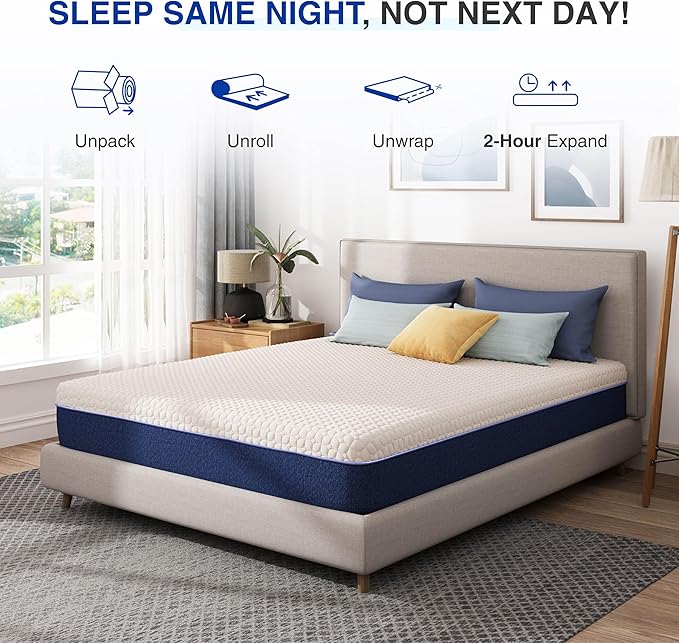 10 Inch Queen Size Mattress, Gel Cooling Memory Foam Mattress in A Box, Medium Firm Feel for Back Pain Relief, CertiPUR US Certified