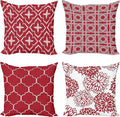 Ambesonne Vintage Throw Pillow Cushion Case Pack of 4, Monochrome Design Grid Trellis Quatrefoil Mesh and Dahlia Flowers Modern Print, Modern Accent Double-Sided Digital Printing, 20", Ruby and White
