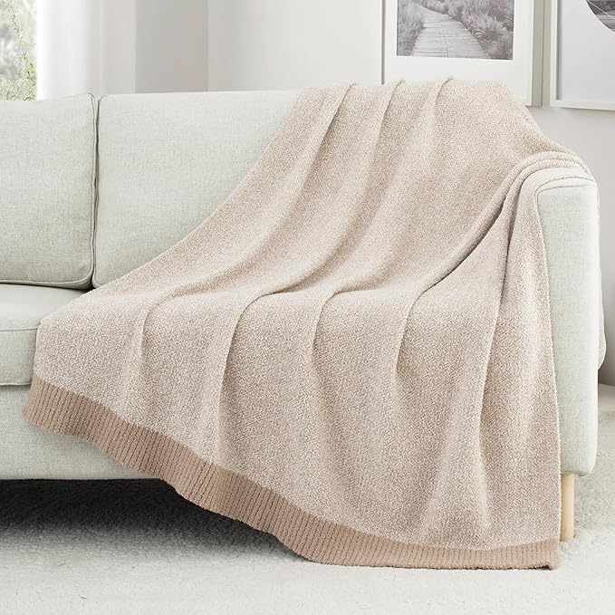 Carriediosa Heather Throw Blanket 50" X 60", 400GSM Ultra Soft Microfiber Fuzzy Fluffy Reversible Knitted Blankets Cozy Plush Lightweight and Warm Fall Throws for Couch, Bed, Sofa, Taupe
