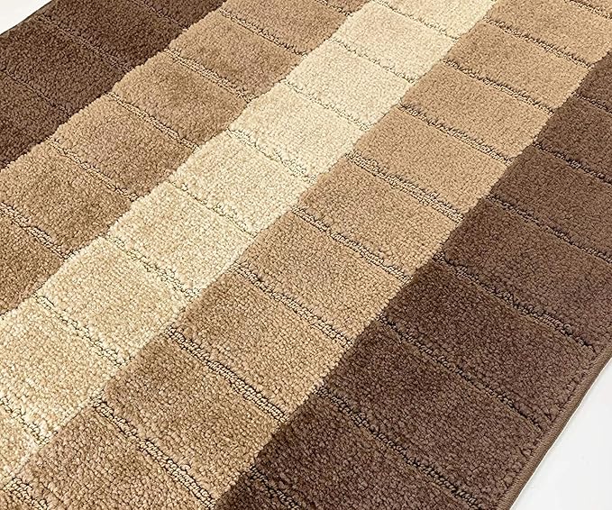 Custom Size Modern Geometric Pattern Carpet Runner Rug for Hallways, Slip Resistant Latex Rubber Backed, 31 inch Wide X Customized Length, Squares Brown, 31 inch X 4 feet, Doormat Size