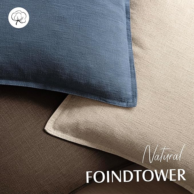 Foindtower Pack of 2, Decorative Linen Soild Throw Pillow Covers Soft Accent Euro Cushion Case Farmhouse Neutral Pillowcase for Chair Couch Sofa Bedroom Living Room Home Decor 18 x 18 Inch Dark Blue