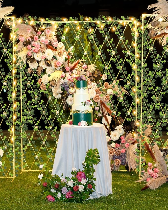 JACKYLED 90Ft 12 Pack Artificial Ivy Garland with 200 LED String Light, Fake Ivy Garland Vines with Deep Green and Light Green Leaves, Hanging Vines Fake Plants for Bedroom Garden Party Wall Decor