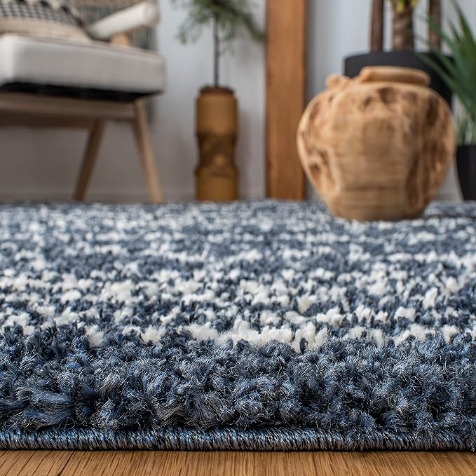 SAFAVIEH Arizona Shag Collection Area Rug - 2'6" x 14' Runner, Slate Blue & Ivory, Non-Shedding & Easy Cleaning, Plush Thick Pile, Ideal for Living Room, Bedroom, Dining Space (ASG741L)