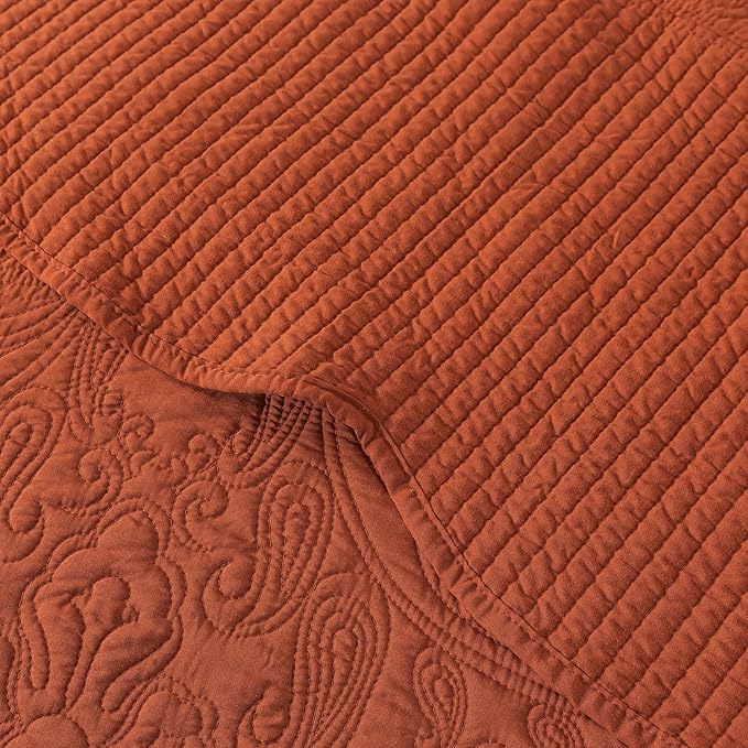 HoneiLife Oversized King Bedspreads - California King Quilt 128x120, 4-Piece Cal King Quilt Sets,Rustic Bedding Sets King Size,Extra Large Coverlets Lightweight Bed Cover for All Season Use-Rust