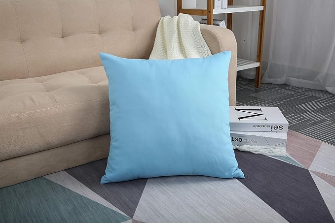 TangDepot Handmade Decorative Solid 100% Cotton Canvas Throw Pillow Covers/Cushion Covers, 45 Colors Available - (18" x18" , Sky Blue, 2 Count (Pack of 1))