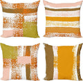 Ambesonne Grunge Throw Pillow Cushion Case Pack of 4, Abstract Design Simplistic Minimal Stripes Brushstrokes Contemporary Print, Modern Accent Double-Sided Digital Printing, 16", Orange Rose and Fawn