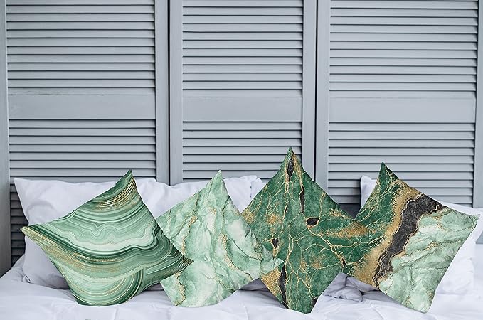 Ambesonne Marble Print Throw Pillow Cushion Case Pack of 4, Abstract Look Nature Stone Ornaments Modern with Minty Details Print, Modern Accent Double-Sided Digital Printing, 24", Jade Green Dark Grey