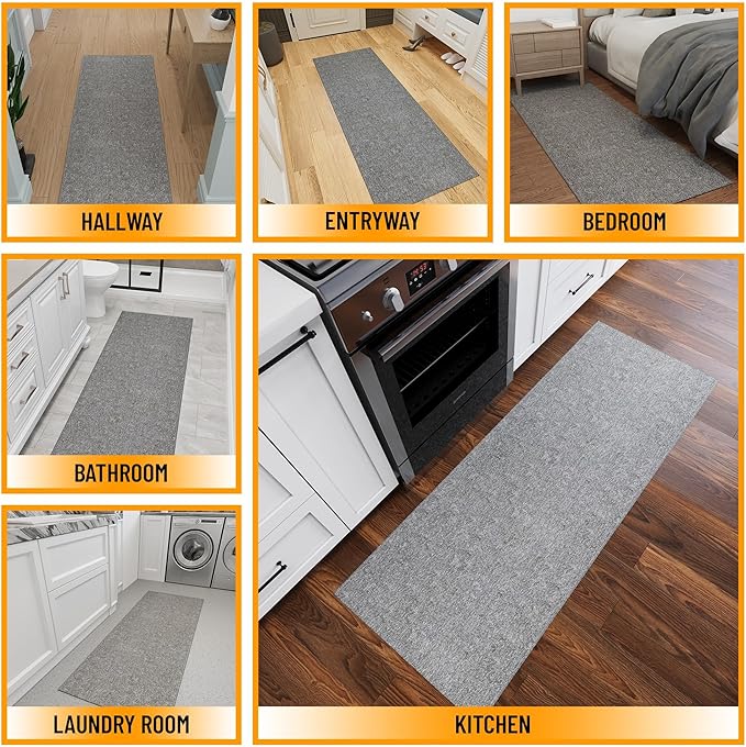 Ottomanson 2' x 7' Ultra-Thin Hallway Runner Rug - Durable Non-Slip Carpet for High-Traffic Areas - Fits Under Doors for Seamless Entry - Ideal for Kitchen, Entryway, Bedroom & Living Room, Gray