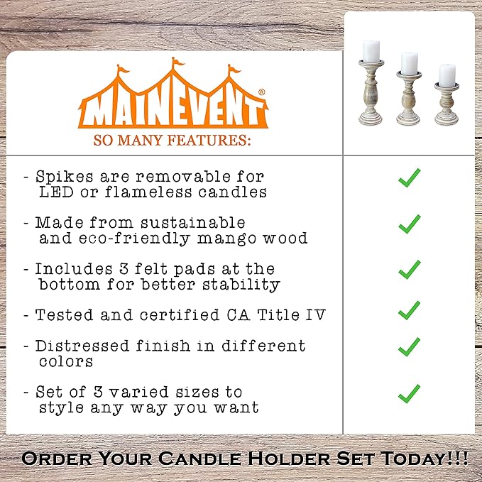 Candle Holders for Pillar Candles, Wooden Candleholders Table Centerpiece, Pillar Candle Holders Set of 3, Wood Rustic Farmhouse Fireplace White