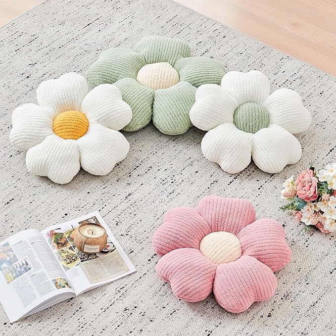 Flower Throw Pillow, Cute Flower Shaped Pillow Decorative Throw Pillow for Bed Couch, Soft Daisy Pillows Floor Seating Cushion Cushions (19.6 Inch Sage Green)