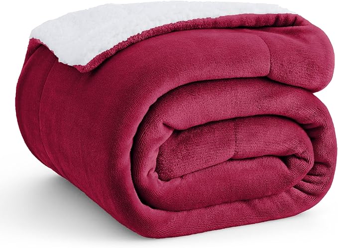 Bedsure GentleSoft Sherpa Fleece Throw Blanket Twin Size for Couch - Thick and Warm Throw for Girls and Women, Soft Fuzzy Plush Twin Christmas Blanket for Winter, Red, 60x80 Inches
