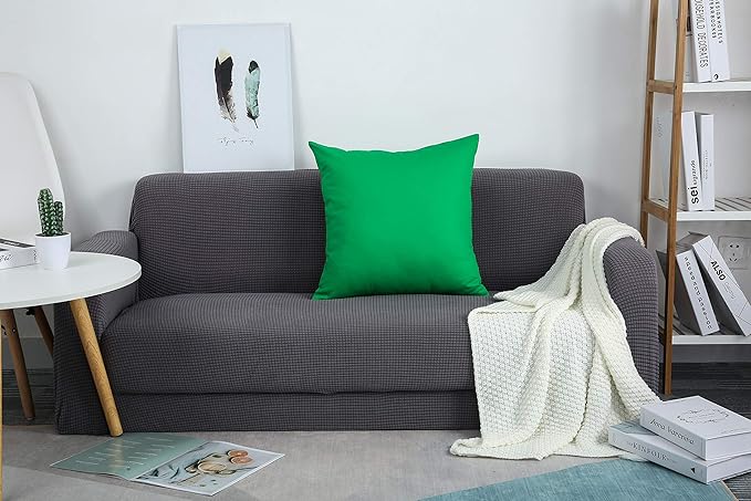 TangDepot Handmade Decorative Solid 100% Cotton Canvas Throw Pillow Covers/Pillow Shams, (26"x26", Bright Green)
