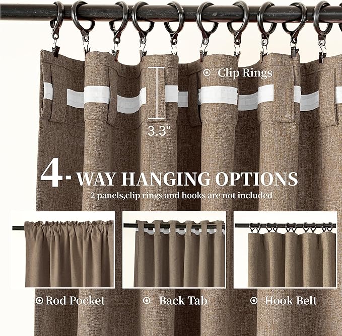 KangBang 2Pcs Extra Wide Blackout Linen Curtains & Drapes 108 Inch Length for Hall Large Windows, Back Tab/Rod Pocket/Hook Belt Black Out Curtains for Living Room Patio Sliding Door(84x108, Biscuit)
