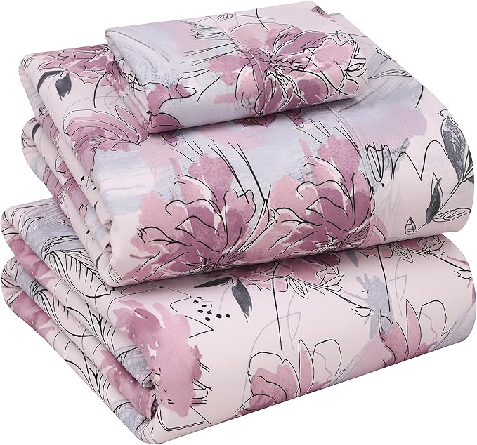 RUVANTI 100% Cotton Twin XL Sheet Sets, 3 Pieces, Soft & Breathable Percale Weave Bedding, Deep Pocket 16", Hotel Standard, Crisp Cool Feel, Durable, Perfect Size Floral Sheets, Lilac Floral