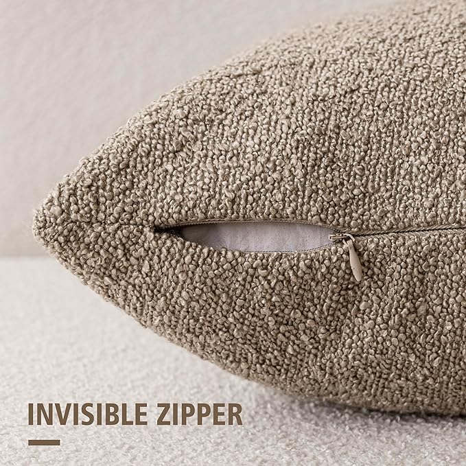 Foindtower Decorative Textured Boucle Throw Pillow Covers Accent Solid Pillow Cases Neutral Soft Cozy Couch Cushion Case for Chair Sofa Bedroom Living Room Home Decor 26x26 Inch,1PC,Light Khaki Tan