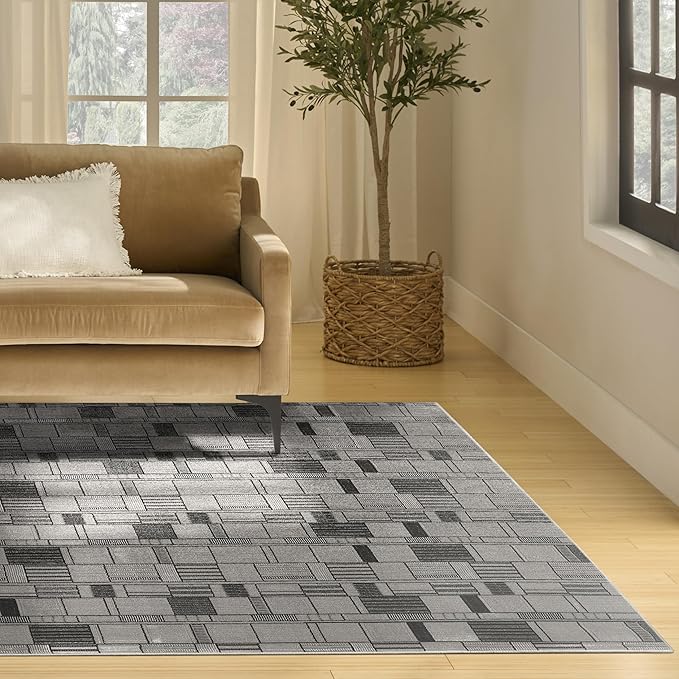 Nourison Home Nordic Black Grey 8' x 10' Scandinavian Area Rug - Easy Clean, Non Shedding, Bed Room, Living Room, Dining Room, Kitchen (8' x 10')