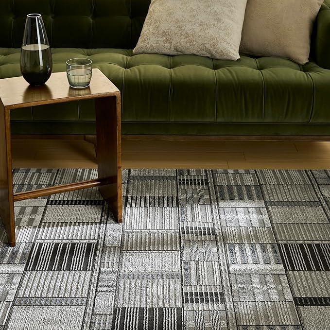 Nourison Home Nordic Black Grey 8' x 10' Scandinavian Area Rug - Easy Clean, Non Shedding, Bed Room, Living Room, Dining Room, Kitchen (8' x 10')