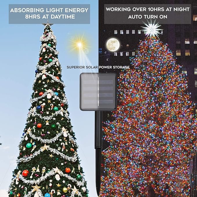 suddus 5 Colors Solar String Lights, Solar Christmas Lights Outdoor Waterproof with 8 Lighting Modes, Multi Colored 100LED Christmas String Lights for Indoor Patio Yard Trees Holiday Decoration