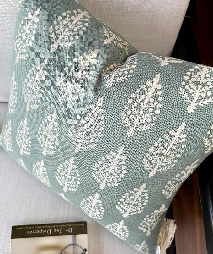 VAGMINE Block Printed Decorative Square Accent Throw Pillow Cover - Sofa, Chair, Couch, Living Room, Bedroom, Farmhouse Home Decor - Chandni Paiseley-Light Teal, 20x20 Inches
