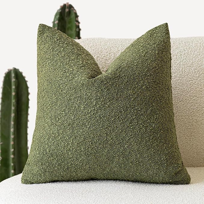 Foindtower Decorative Textured Boucle Throw Pillow Covers Accent Solid Pillow Cases Neutral Soft Cozy Couch Cushion Case for Chair Sofa Bedroom Living Room Home Decor 16x16 Inch,1PC,Forest Green