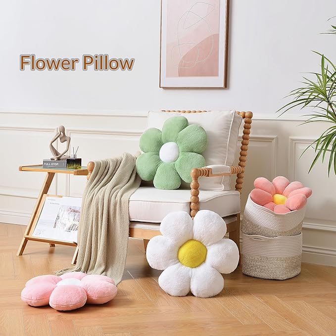 Purple Flower Pillow, 23.62In Floor Pillow Cushion, Cute Flower Shaped Throw Pillow, Home Decorative Seating Cushion for Sofa, Couch, Bed
