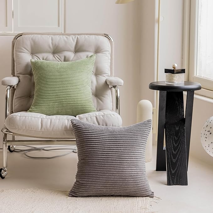 Home Brilliant Euro Sham Spring Pillow Cover 26 x 26 Solid Plush Corduroy Striped Square Cushion Cover Decorative for Living Room Decor, 26x26 inches (66cm), Sage Green.